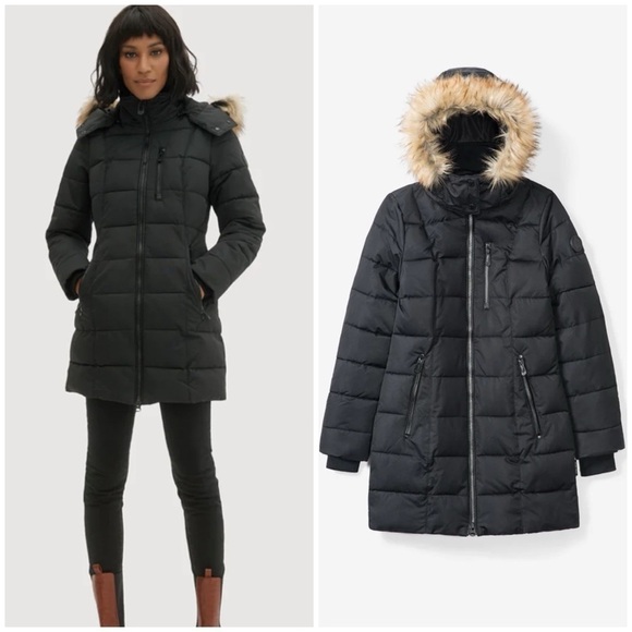 Noize Vegan Hannah Mid Length Parka in Black - Picture 1 of 14
